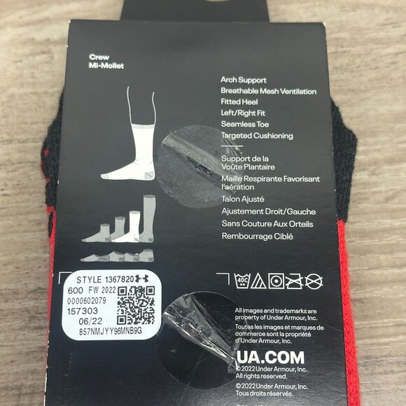 NWT UnderArmour UA Team Unisex Cushioned Crew Socks Size S/M (Red) - Picture 12 of 13